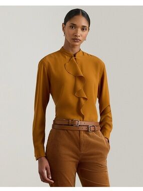 Lauren Ralph Lauren Ruffle Trimmed Georgette Tunic in Cinnamon-size XXL, NWT